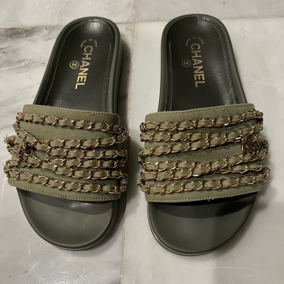 Olive Green Chanel Slides - Picture 3 of 4